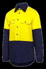 SHIRTS Y07950 HI-VISIBILITY TWO TONE VENTED SHIRT LONG SLEEVE SIZE S 5XL COLOUR Orange/Navy (ONA), Yellow/Navy (YNA) 145gsm, 100% cotton twill Twin chest pockets with flap and button closure