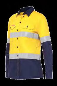 COLOUR Yellow/Navy (YNA) 145gsm, 100% cotton twill Cotton twill is naturally breathable and durable 100% polyester mesh with antimicrobial finish Chest pockets with pen partition for storage