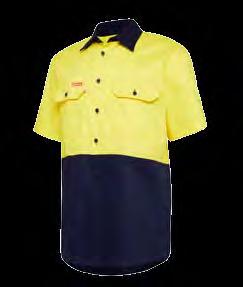 (ONA), Yellow/Navy (YNA) 185gsm, pre-shrunk 100% cotton drill Closed front Two button down chest pockets Pen partition in left