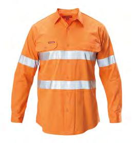 TAPE SIZE S 6XL COLOUR Safety Orange (SOR) 185gsm, pre-shrunk 100% cotton drill ReflecTec 50mm reflective tape Closed front Two button down chest pockets with pen partition in left pocket Back pleats