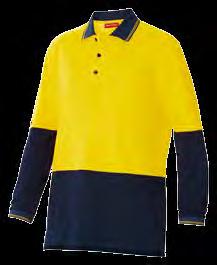 POLOS Y11360 FOUNDATIONS HI-VISIBILITY TWO TONE COTTON LONG SLEEVE POLO SIZE XS 5XL COLOUR Orange/Navy (ONA), Yellow/Navy (YNA) 190gsm, 100% cotton single jersey Regular fit through body Chest pocket