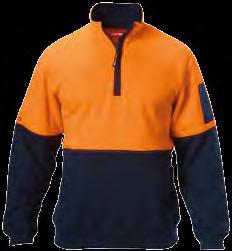 Two utility pockets on either side of garment Left sleeve twin pencil pocket in contrast fabric 1/4 zip neck