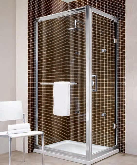 Hydr8 Hinge Door & Side Panel Full outward opening frameless hinge doors can be used to create your perfect shower space in a recess, or combined with a side panel to form the