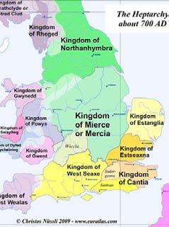 SEVETH CETURY: what is happening. The Anglo Saxons have seven kingdoms. They fight each other and the Britons. Wulfhere, son of Penda, becomes king of Mercia and becomes a Christian.