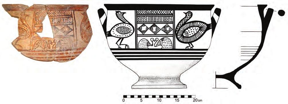 Peter M. Fischer & Teresa Bürge The New Swedish Cyprus Expedition 2012 57 Fig. 12. Bird krater from pit in Trench 1A, Stratum 2 (photograph by P.M. Fischer, drawing of reconstructed vessel by M.
