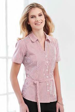 pleats, bust and waist darts for comfort // Short Sleeve style features concealed button placket // Ladies Y-Line style features Y front placket with Peter Pan collar and removable waist tie - wear
