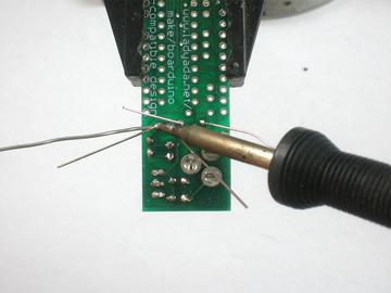 Solder in the resistor and LED and clip the leads.