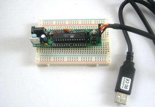 Don't forget to place the jumper into the USB position so you can powr it from the FTDI friend or cable! Arduino Compatibility The bootloader installed is a cross between the NG and Diecimila.