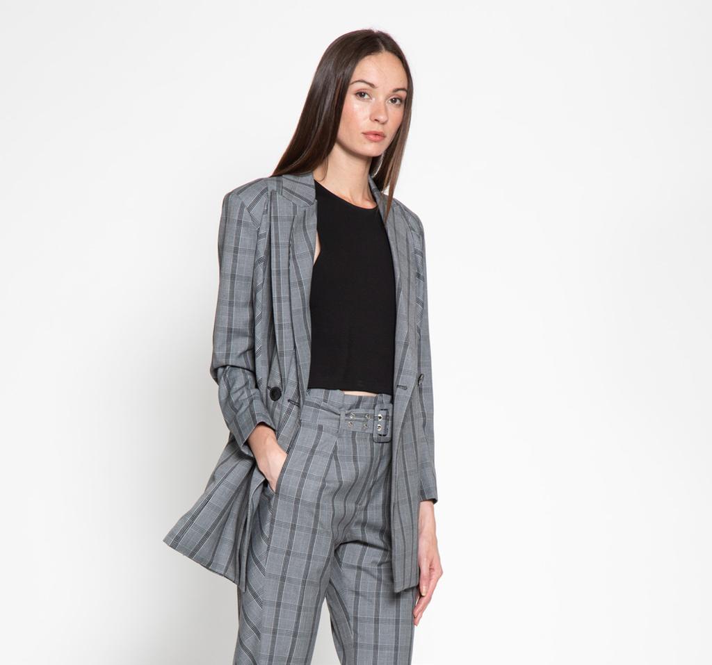 The stylish, plaid Suzette Jacket will add a new type of style to your wardrobe. Pair with the matching paper-bag pants.
