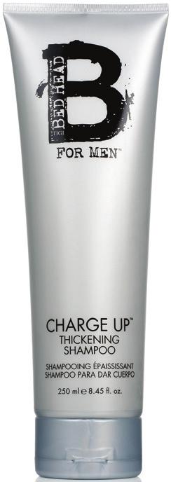 Charge up Thickening Shampoo WHO: WHAT: WHEN: HOW: WHY: Guys who want thicker-looking hair Maximizes volume and adds body Daily Lather up and massage into hair to enhance fullness and rinse This