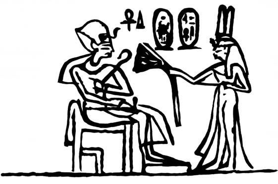 64 THE BOY BEHIND THE MASK facing each other; Tutankhamun is seated and Ankhesenamun stands before him holding a lotus flower to his nose.