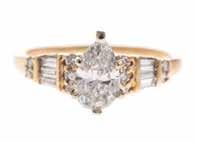engagement ring featuring a pear shaped diamond approx 1ct with baguette and round diamonds on shoulders, size 55, 29 grams tw Est $1,000-2,000 229 A Ladies Diamond Braided Band in 14K 14K yellow and