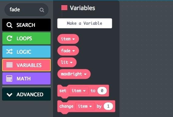 Type in the name of a variable that we'll use to set the maximum brightness value for the NeoPixels -- maxbright.