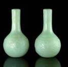 - A pair of white jade vases (Estimate: HK$1,500,000-2,000,000/ US$190,000-260,000) - An Imperial black-flecked spinach-green jade table screen (Estimate: HK$1,200,000-1,800,000/ US$150,000-230,000),