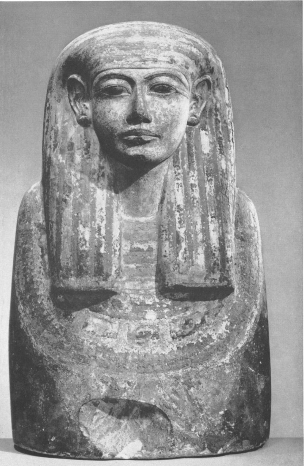 unnamed divinity 9 Ancestral bust, from Deir el Medina Late Dynasty XVIII, about 1350 BC Painted limestone, height 1614 inches 669945 Probably from