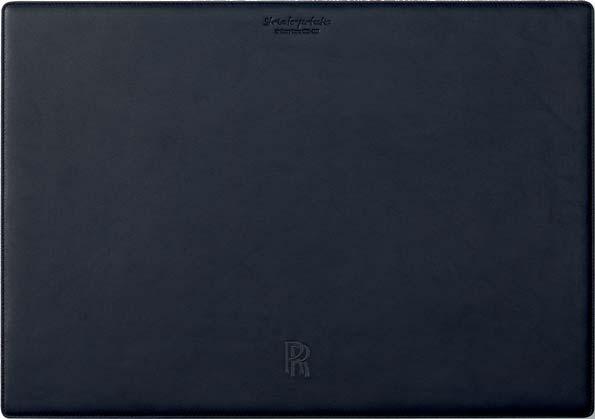 The Strive for Perfection Collection A3 Desk Pad Made from high quality black leather with a soft black Alcantara Suede underside and finished with an embroidered RR monogram.