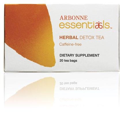 HERBAL DETOX TEA Mild herbal tea, formulated without caffeine, with 9 botanicals that support the liver and kidneys Formulated without artifi cial colors or fl avors Certifi ed vegan and gluten-free