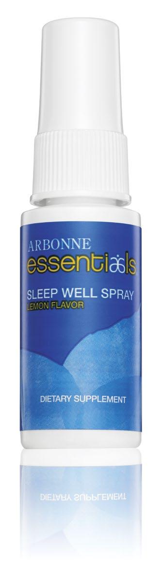 SLEEP WELL SPRAY Natural lemon-fl avored spray delivers an effective dose of vegan melatonin Just seven sprays deliver melatonin and a targeted botanical blend to support the body s natural sleep