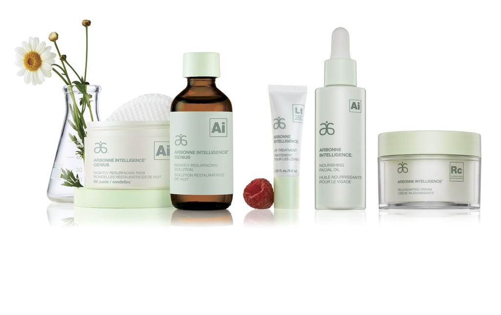 The Arbonne Intelligence Story Arbonne Intelligence products were developed with botanicals along with cutting-edge scientifi c ingredients to help target the signs of aging and achieve youthful,