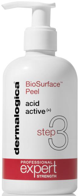 new! BioSurface Peel Four products that work in sequential steps for optimum impact: First we prep the skin, then a biphasic peel consisting of a layer of enzyme active (-) followed by active acid