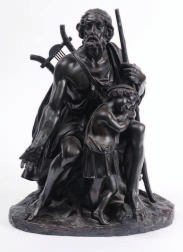 Edme Nicolas Faillot (1810-1849) A bronze figural group of Homer and a boy, Homer wearing a robe with