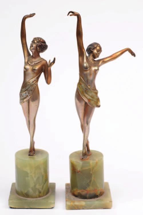 582. Josef Lorenzl (Austrian 1892-1950) A gilded bronze figure of a waving dancing semi-naked girl wearing a wrap around scarf, signed to the bronze R.
