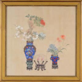 A pair of Chinese paintings on silk,