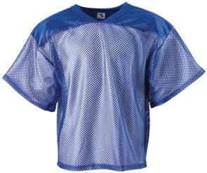 283 284 PORTHOLE MESH FOOTBALL JERSEY 100% polyester porthole mesh body and sleeves 100% polyester dazzle fabric two-ply yoke Rib-knit modified V-neck collar Oversized shoulders and full-cut sleeves