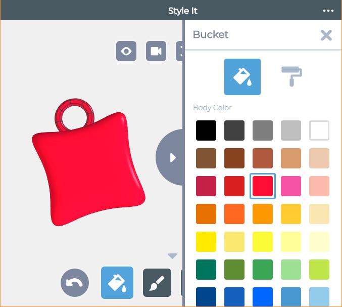 To use the Bucket tool, click the Bucket tool icon at the bottom of the App. This will open up the Bucket tool side menu. The Bucket tool has two modes: Body Color and Patch Color.
