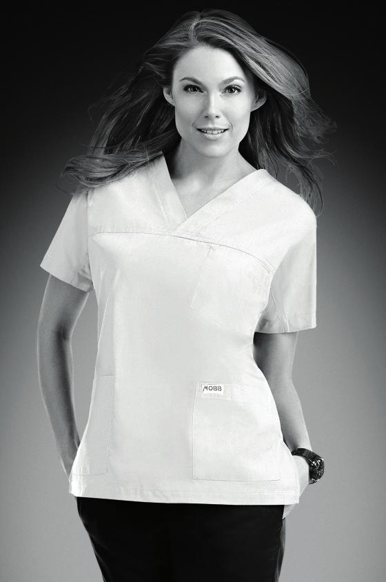 310T XXS-4XL V-neck scrub top with 3 front pockets and 1 shoulder