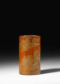 HK$10,000,000 15,000,000 Water, Pine and Stone Retreat Collection Scholarly Art A Bamboo 'Landscape' Brushpot rushpot,