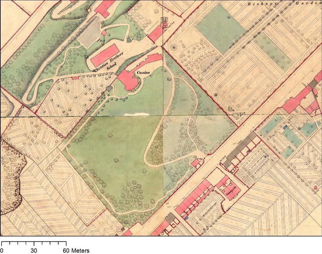 Figure 3: Investigation area (circled in red) as depicted on the OS map dating to 1873 (image provided by Dr Siobhan McDermott CAF).