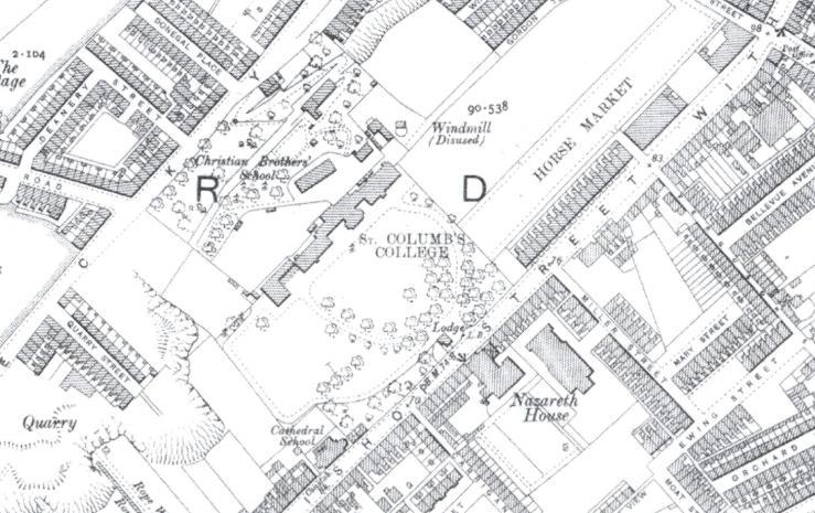 Figure 4: Investigation area (circled in red) as depicted on the 3rd edition OS 6-inch map (1905). Geophysical survey The area to the front of Lumen Christi College, comprising approximately 0.