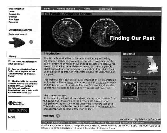 Figure 4. The homepage of the finds.org.uk website.