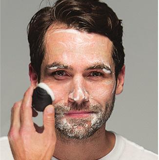 APPLY CLEANSER Wet the LUNA TM go for MEN then dampen your face and apply your regular cleansing product.