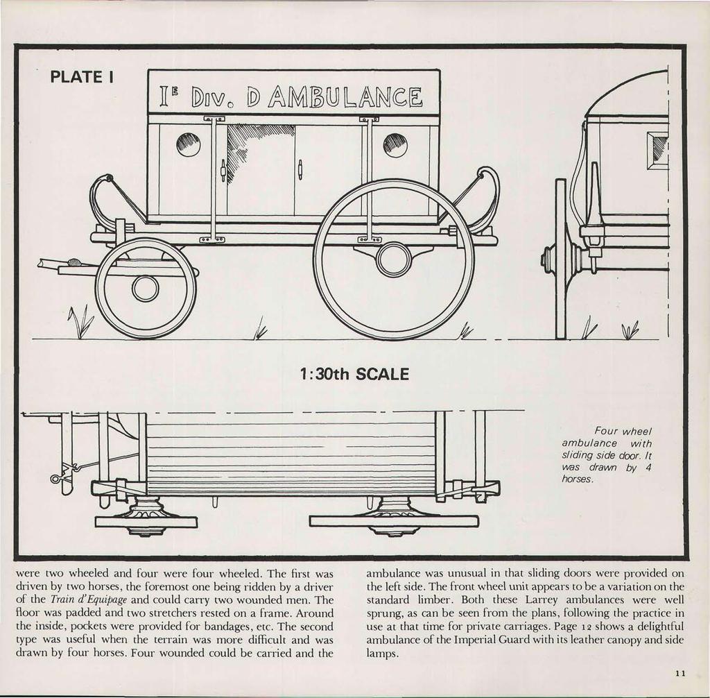 PLATE I 1:30th SCALE Four wheel ambulance with sliding side door. It was drawn by 4 horses. were two wheeled and four were four wheeled.