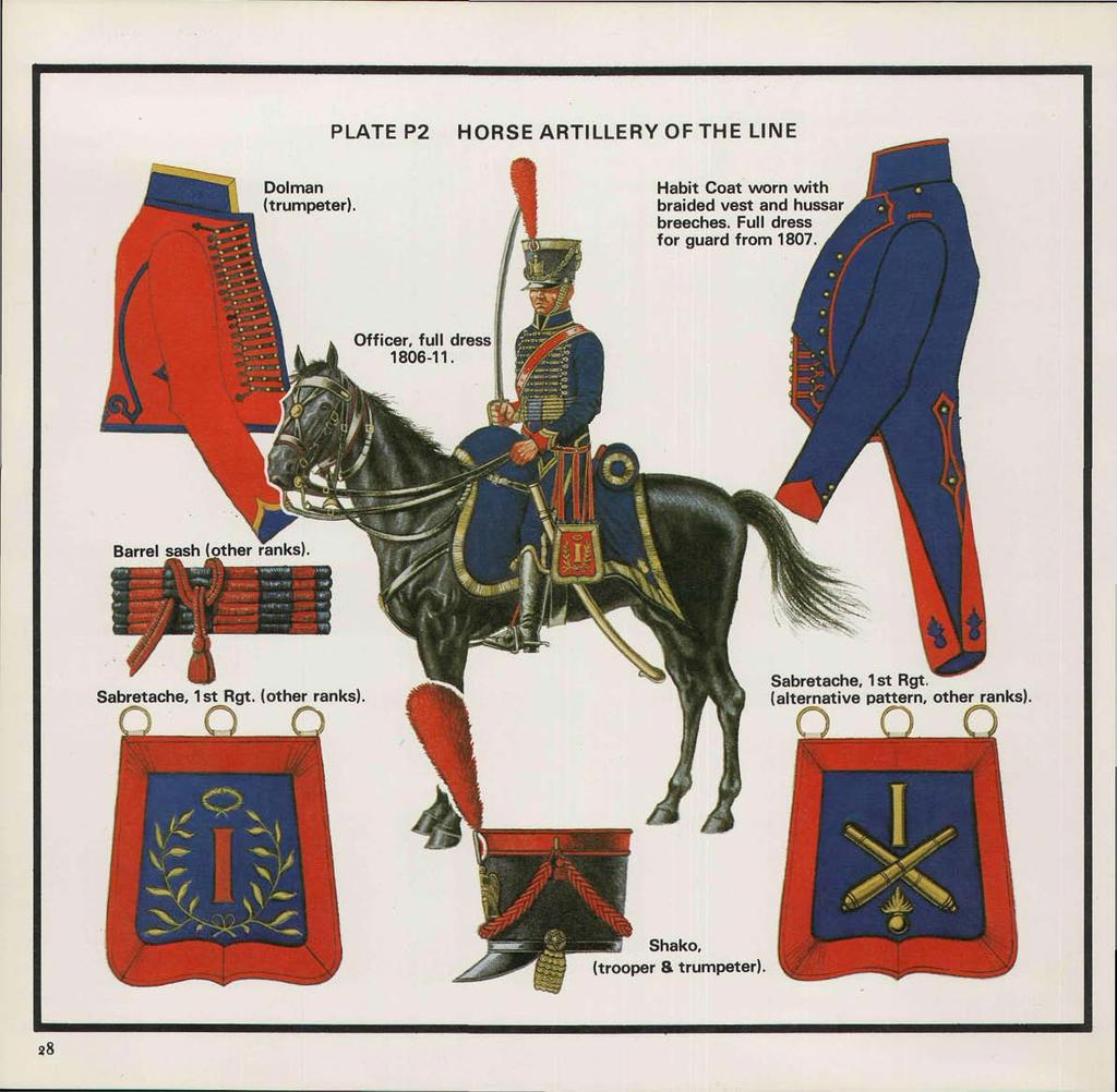 PLATE P2 HORSE ARTILLERY OF THE LINE Dolman (trumpeter). Habit Coat worn with braided vest and hussar breeches. Full dress for guard from 1807.