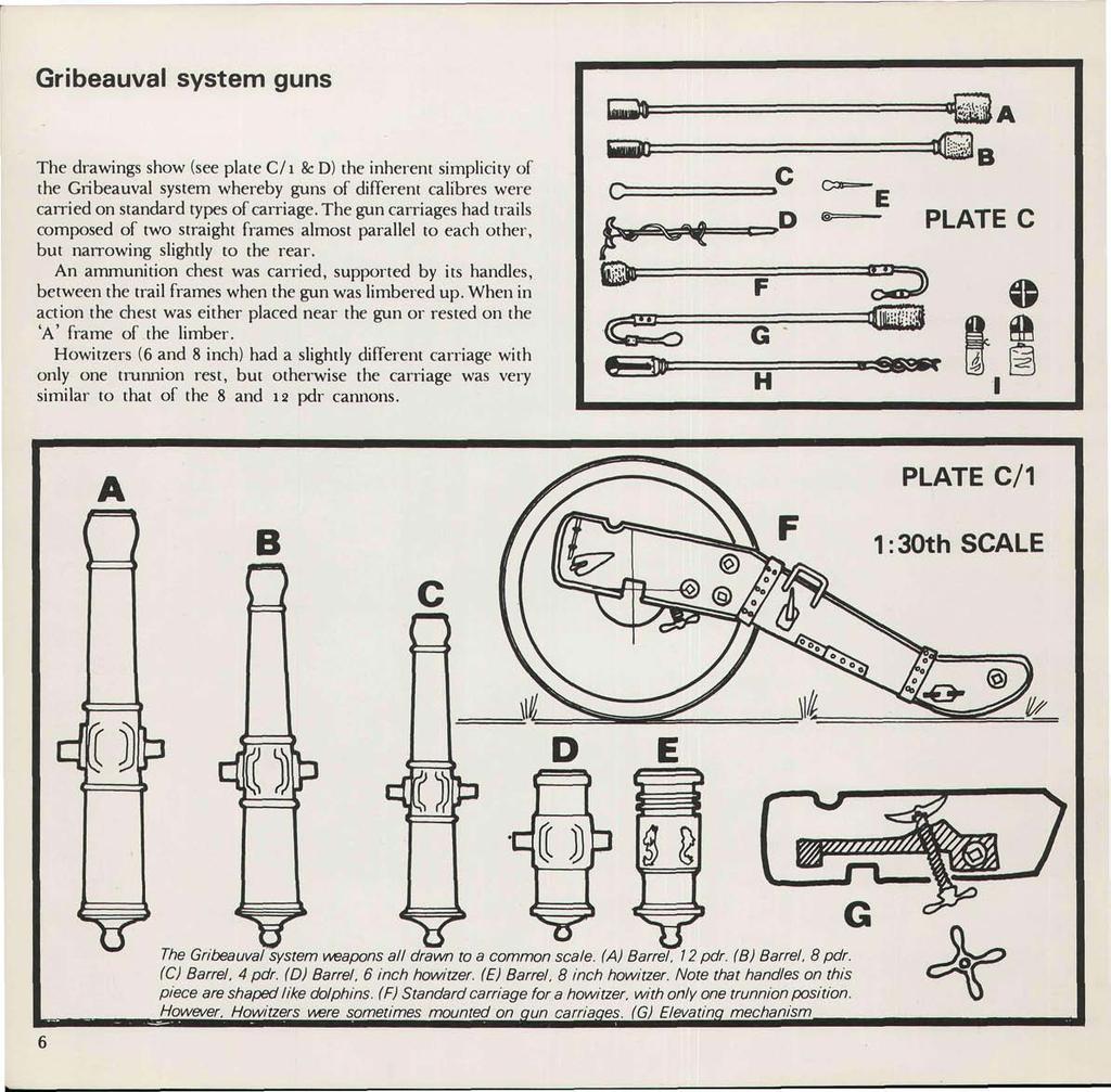 Gribeauval system guns The drawings show (see plate C/i & D) the inherent simplicity of the Gribeauval system whereby guns of different calibres were carried on standard types of carriage.