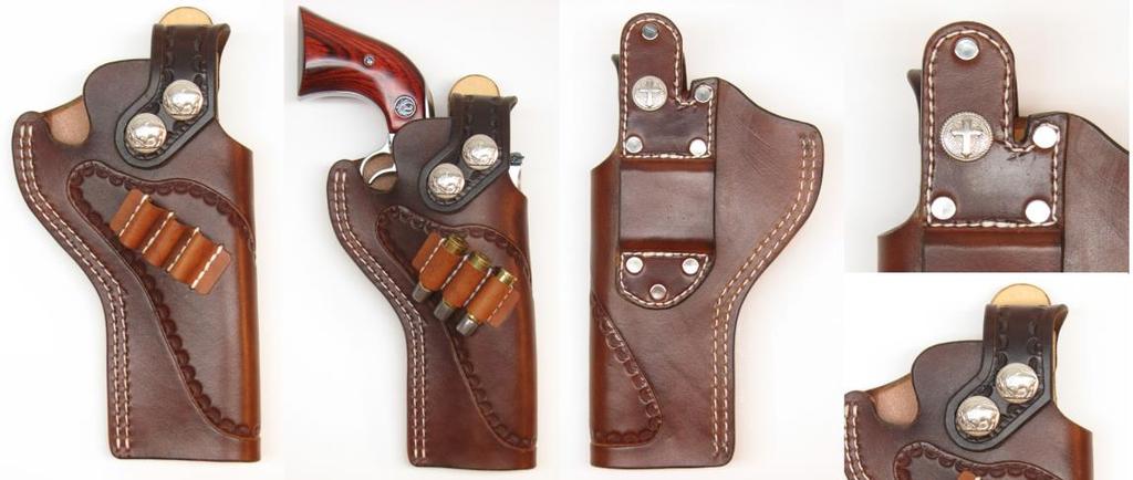 14 Holster pictured can be made to any barrel length BC-50 Right hand, standard hip. Angled combination release with special buffalo nickel style snaps.