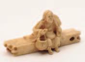 575 576 577 578 575 A Japanese carved ivory netsuke of Komachi, the poetess seated on a plank of