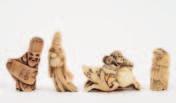 bearded man holding a gourd, 7cm [damage to one foot] 80-120 586 A group of eight Japanese ivory figures of