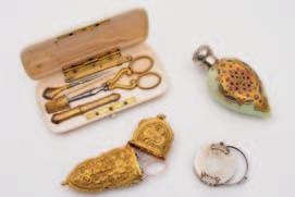 60-80 628 A 19th Century French necessaire in ivory case, of rectangular outline, containing polished steel and gilt metal mounted bodkin, needlecase, thimble, scissors, etc, 12.5cm. long.