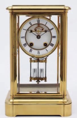 694 695 694 Klaftenberger, a large French four-glass mantel clock the eight-day duration movement striking the hours and half hours on a gong and having a visible dead-beat escapement with jeweled