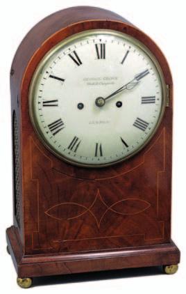 701 702 701 George Grove, London, a mahogany bracket clock the eight-day duration, five pillar doublefusee movement striking the hours on a bell, the backplate with engraved border decoration and