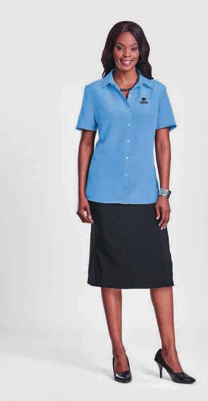 SHIRTS LadieS corporate range LL-RUB - RUBY BLOUS Features: anti static constructed collar Bust darts chest pocket dropped shoulder Back yoke with inverted box pleat hi-lo hem grown on button stand