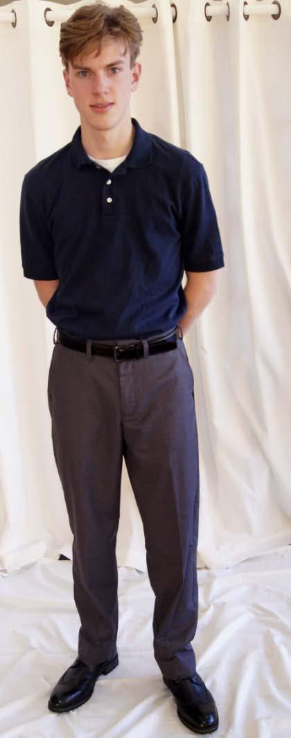 7-12 Young Men Polo Friday Uniform Lands End Performance Interlock Polo Shirt either short or long sleeved Navy Lands End Plain Front Dress Pants Grey Any Plain belt Black Any Dress socks Black Any