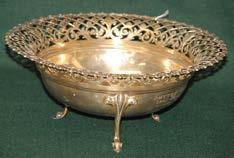 249 Silver engraved Fruit Bowl with pierced rim on 3 pad