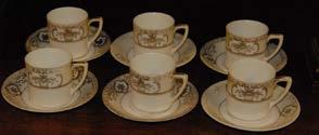 158 Set of 6 Gold rimmed Noritake China Coffee Cups and Saucers.
