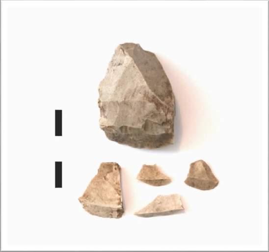 of the knives were found north and south of the site, in 48x-98y C and 51x-100yA, both were close to a knapping stone. Scrapers: The five scrapers discovered in the western part were found two places.