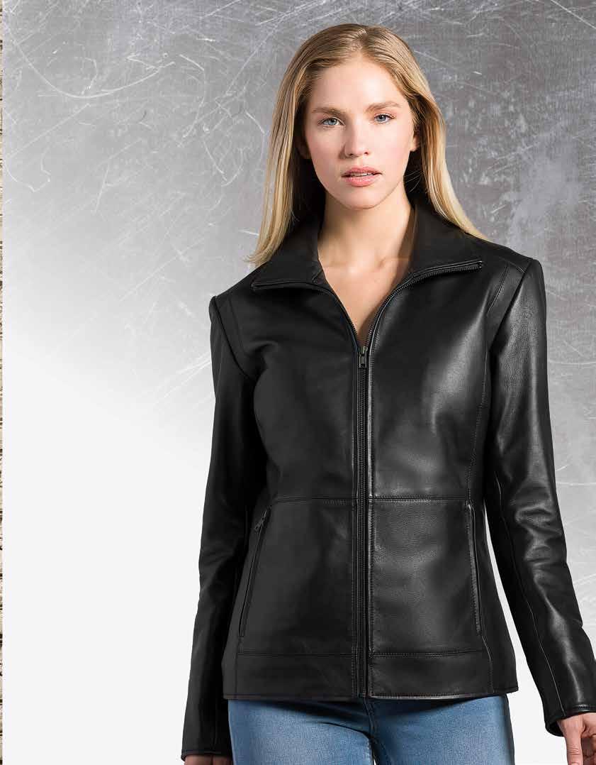 LMB LETHER JCKET Lamb leather hip length jacket. Features include front YKK metal zipper closure, body lining 3.5 oz and 2.4 oz for the sleeves.